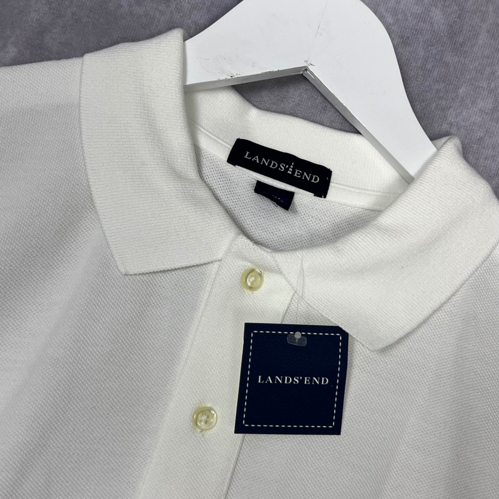 Lands End Polo Shirt Mens L White NEW Short Sleeve Cotton Pique Classic Fit